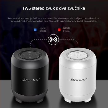 Bluetooth zvučnik s AI glasovnim upravljanjem i utorom za karticu, izlazna snaga 5W, ugrađena baterija 1200mAh, Bluetooth 5.1, frekvencijski raspon 20 Hz–20 kHz