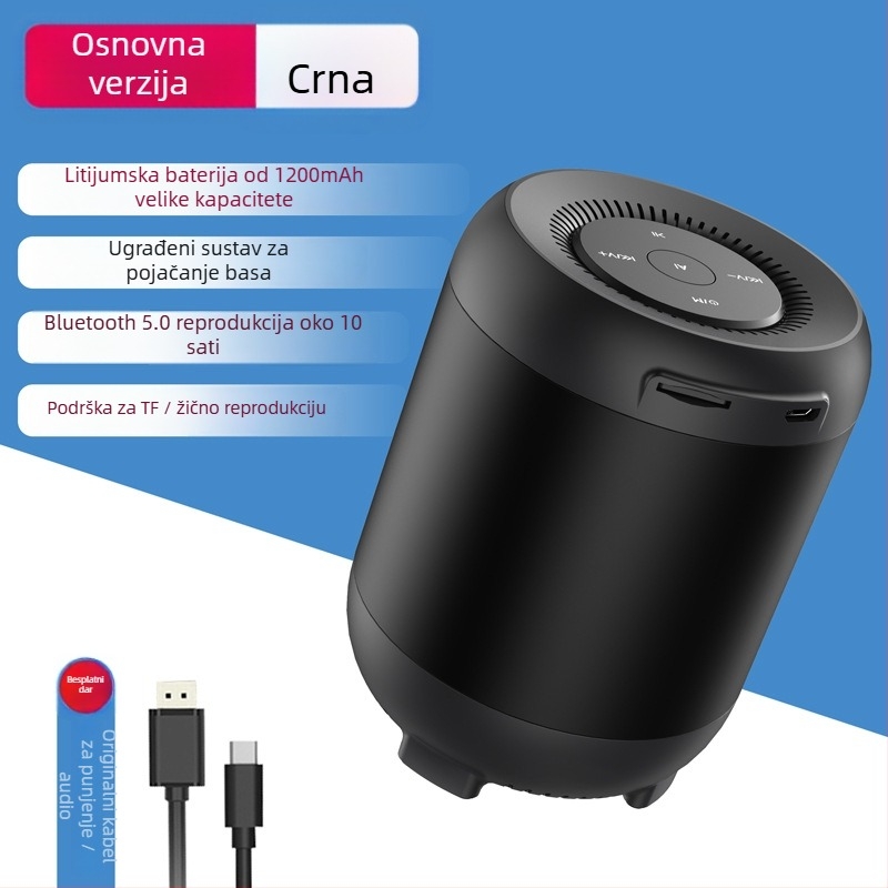 Bluetooth zvučnik s AI glasovnim upravljanjem i utorom za karticu, izlazna snaga 5W, ugrađena baterija 1200mAh, Bluetooth 5.1, frekvencijski raspon 20 Hz–20 kHz
