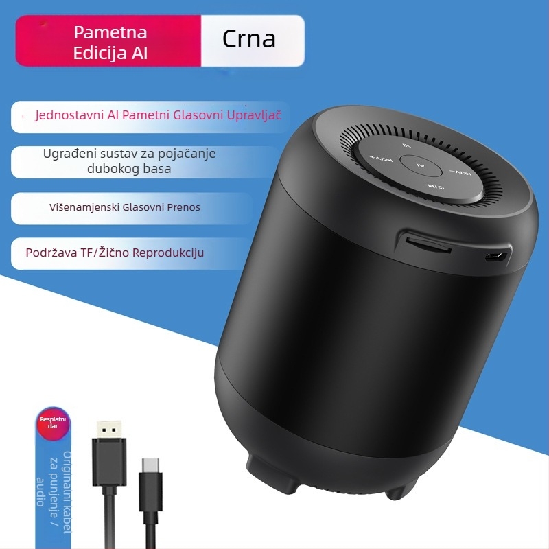 Bluetooth zvučnik s AI glasovnim upravljanjem i utorom za karticu, izlazna snaga 5W, ugrađena baterija 1200mAh, Bluetooth 5.1, frekvencijski raspon 20 Hz–20 kHz