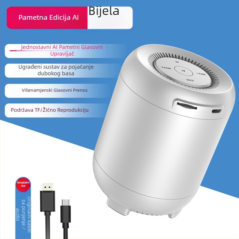 Bluetooth zvučnik s AI glasovnim upravljanjem i utorom za karticu, izlazna snaga 5W, ugrađena baterija 1200mAh, Bluetooth 5.1, frekvencijski raspon 20 Hz–20 kHz