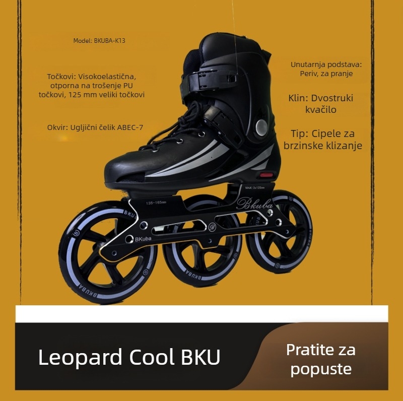 Rolerice na kotačima s gornjim PP i potplatom PP, kotači u jednom redu, kotači od poliuretana, marka Leopard cool bku