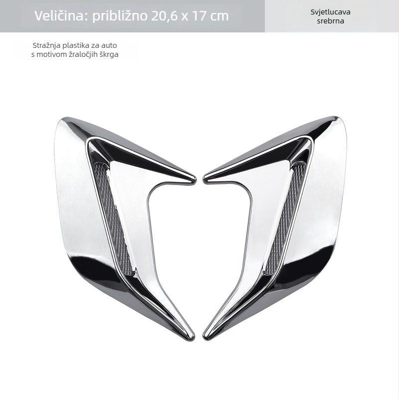 Dekorativna naljepnica za bočni zračni otvor automobila u stilu žraločjih škrga; ABS s dvostranim ljepilom; simulirani bočni zračni otvor; univerzalna kompatibilnost