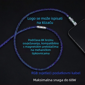 USB-C kabel za punjenje za mehaničke tipkovnice, RGB gradientni streamer osvjetljenje, 60W PD, cinkova legura