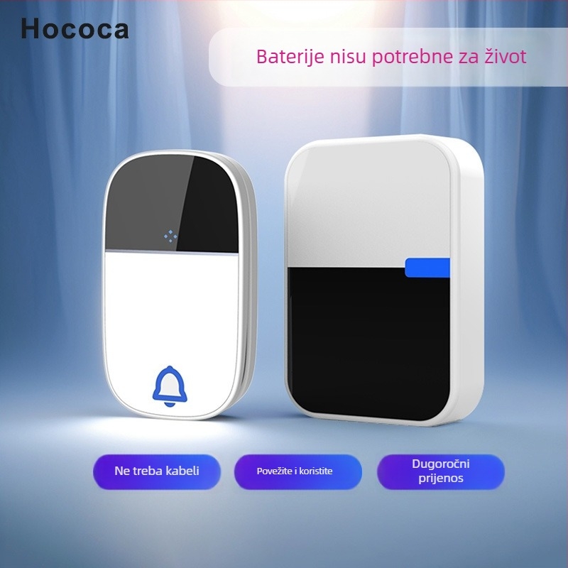 Bežični zvončić za vrata s akrilnim kućištem, samoodrživo napajanje (bez baterije), vodootporan, dugi domet i visoka glasnoća.