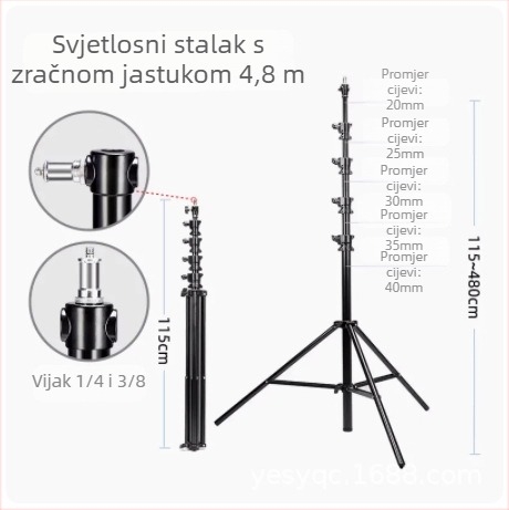 Stalak za studijsku lampu za livestream 2.8 m | Aluminijska legura | Nosivost 6 kg | Trodijelni stalak | Brand Yuer
