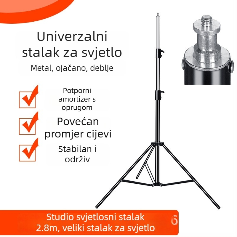 Stalak za studijsku lampu za livestream 2.8 m | Aluminijska legura | Nosivost 6 kg | Trodijelni stalak | Brand Yuer