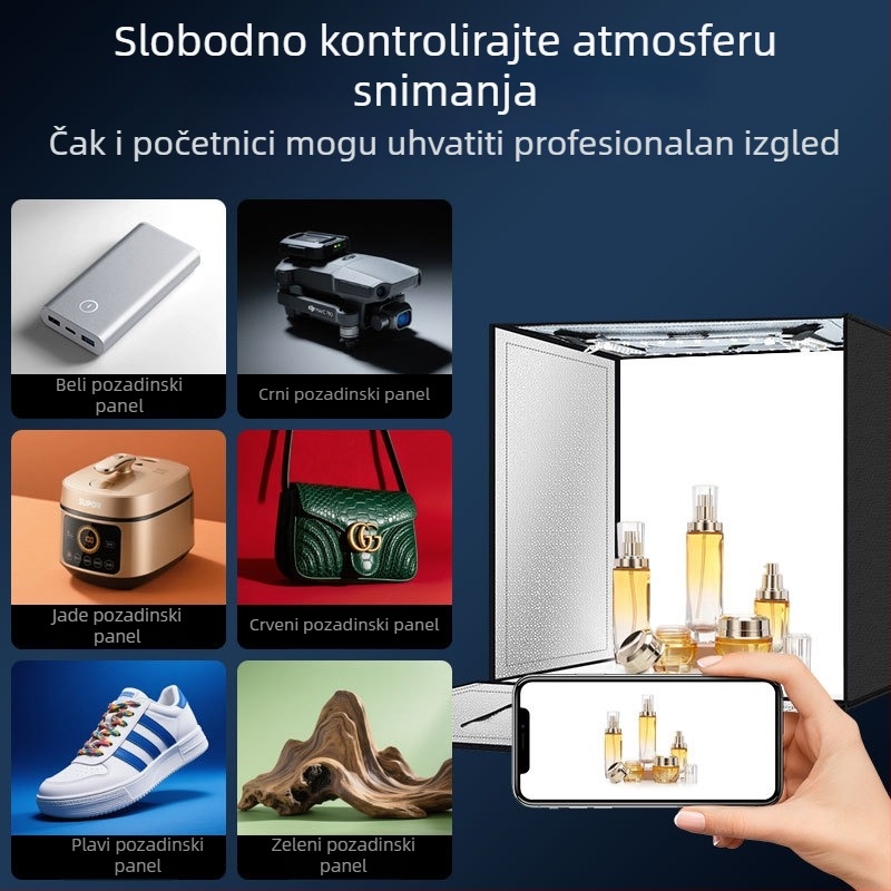 Sklopiva kutija za fotografsko atelje, model ZK-RY-04; materijal: blackout Oxford tkanina + reflektirajuća aluminijska tkanina; težina 4600 g; za profesionalnu fotografiju