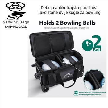 Bowling torba za 2 lopte, kotačima i odjeljkom za obuću, Oxford tkanina, 3 kg, model SYTB394
