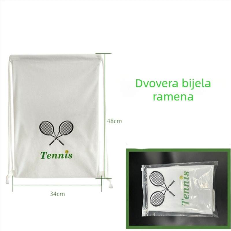 Torba za tenis raketu s šnurlom za zatvaranje i naramenicom, velika kapaciteta, otisak