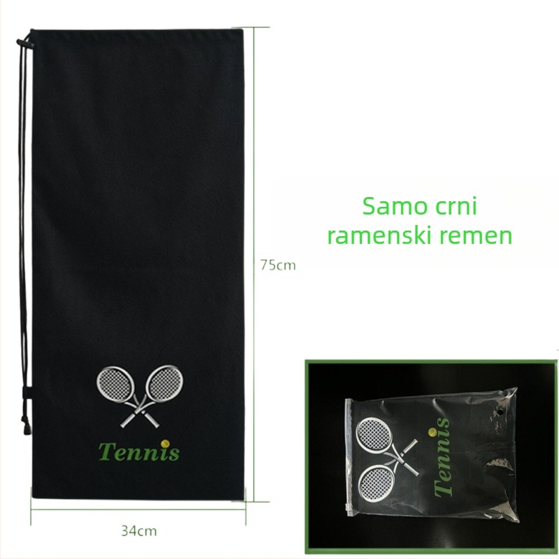 Torba za tenis raketu s šnurlom za zatvaranje i naramenicom, velika kapaciteta, otisak