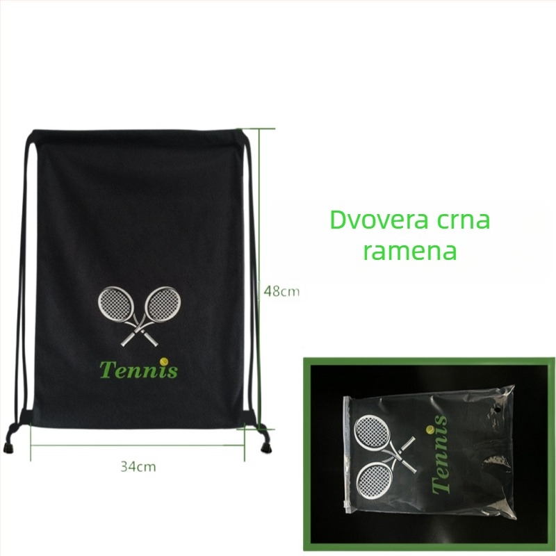 Torba za tenis raketu s šnurlom za zatvaranje i naramenicom, velika kapaciteta, otisak