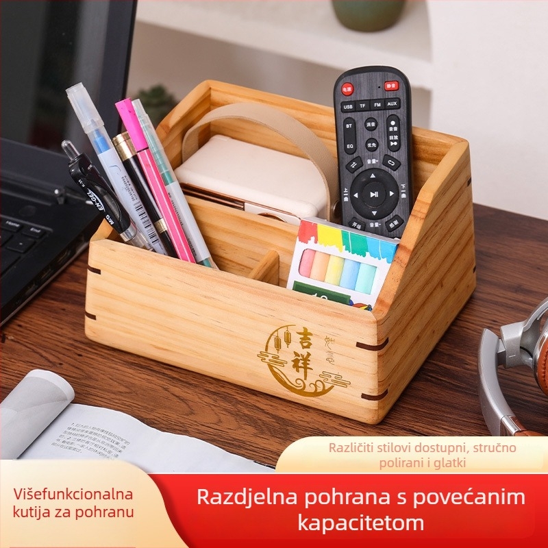 Drvena kutija za pohranu daljinskog upravljača s pregradama, za dnevni boravak, spavaću sobu ili radni stol