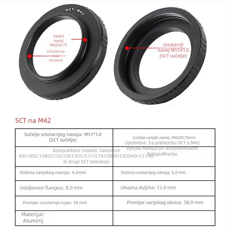 Star Edge Dvostranični M48/M42 adapter prsten za fotografiju teleskopom