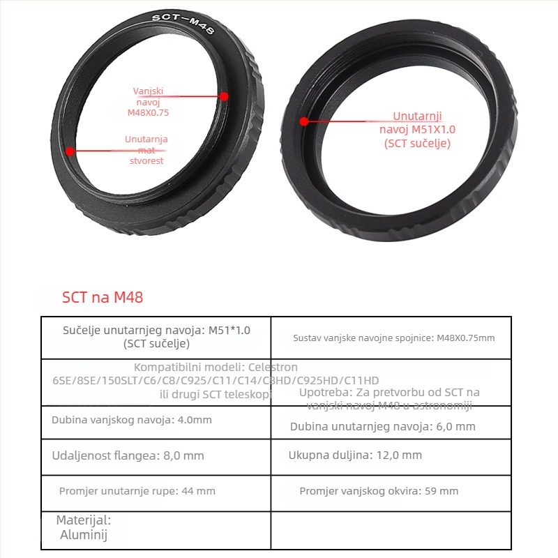 Star Edge Dvostranični M48/M42 adapter prsten za fotografiju teleskopom