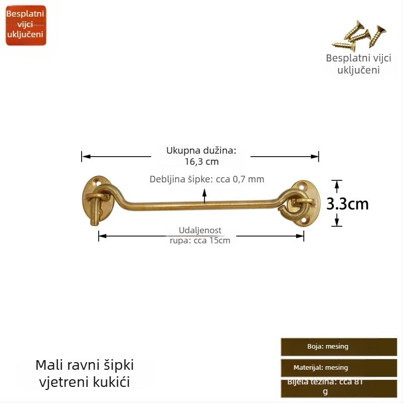 Mosazni prozorski kuki i zasun, polirano i patinirano završno, Novi kineski stil