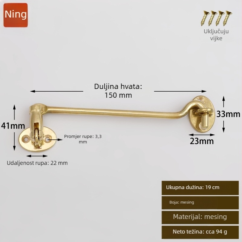 Mosazni prozorski kuki i zasun, polirano i patinirano završno, Novi kineski stil