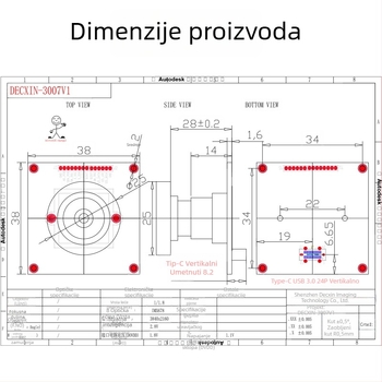 Industrijska USB kamera modul IMX678 – 8MP, 4K, 60FPS, USB 3.0, ručno fokusiranje