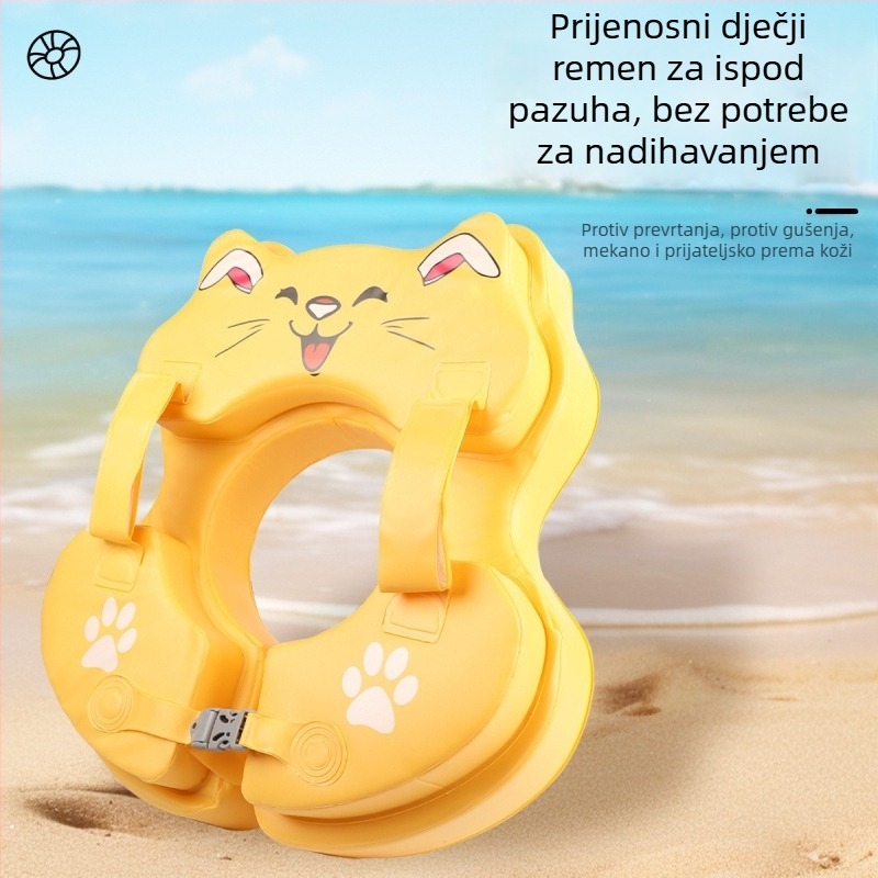 Dječji plivački prsten za pod pazuhom, protiv prevrtanja, potpora za vježbanje plivanja; ekološki PVC, debljina 20, crtani uzorak, ručno naduhivanje, pogodan za bazen i vodeni park