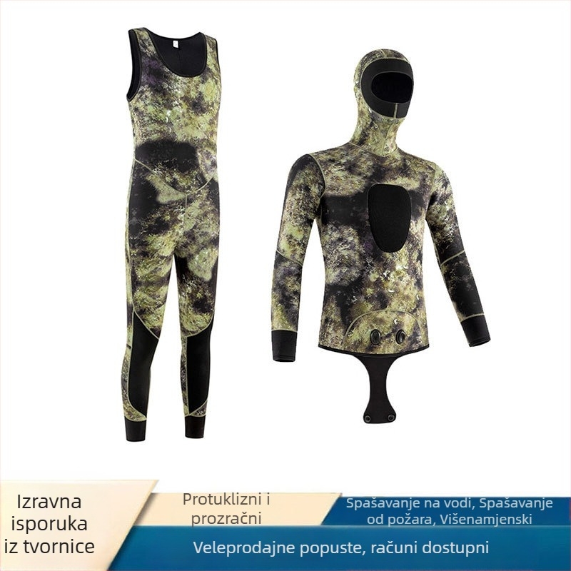 Kapuljačasti 3 mm kamuflažni potapljački kombinezon – unisex odrasli, SBR neopren