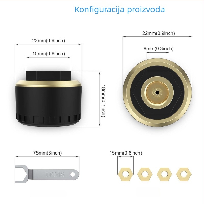 Bluetooth TPMS senzor za automobile, motocikle i tricikle - Wollip, raspon 0-8 bar, digitalni zaslon, kompatibilan s 2/3/4 kotača