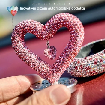 Držač parfema za auto s rhinestones kristalima, crtani stil, oblik dvostrukog srca za središnju konzolu