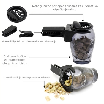 Kameni difuzor za auto s Osmanthus mirisom – stakleni držač parfema, klip za izlaz zraka, 100–200 ml, isparavanje 61–90 dana