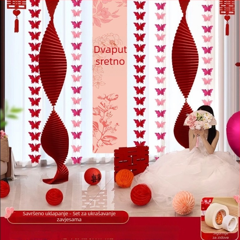 Dekoracije za svadbeni prostor: origami papirnati vodopad s trakom