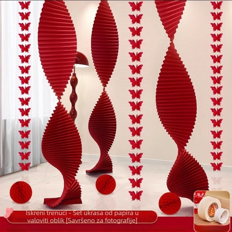 Dekoracije za svadbeni prostor: origami papirnati vodopad s trakom