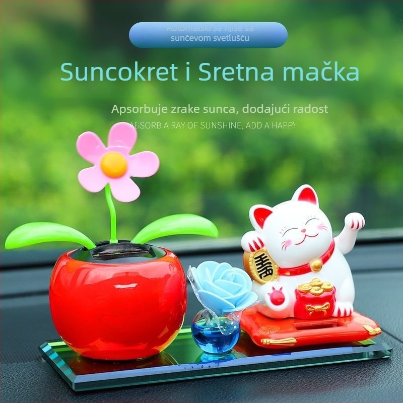Auto ukras Fortune Cat sa držačem parfema u obliku suncokreta, od plastike, stil kineske tradicije, marka Haihui