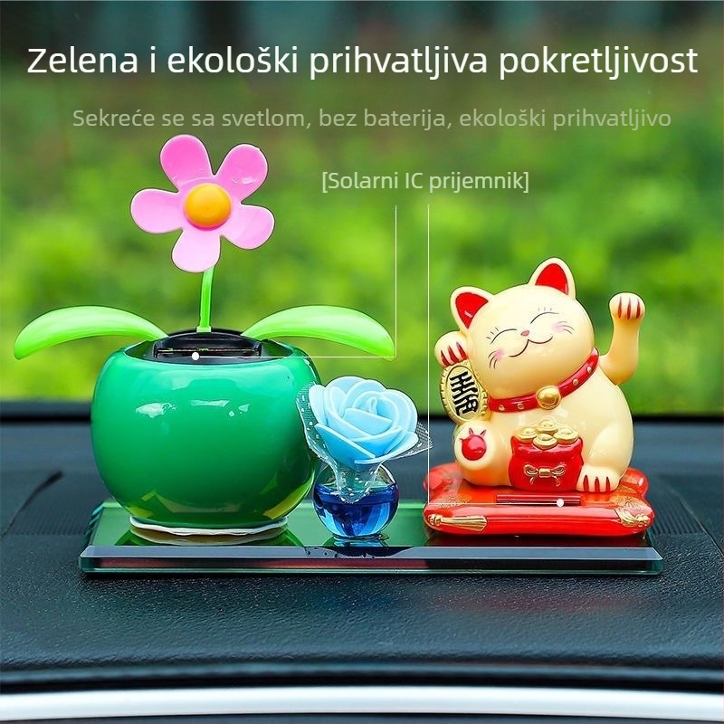 Auto ukras Fortune Cat sa držačem parfema u obliku suncokreta, od plastike, stil kineske tradicije, marka Haihui