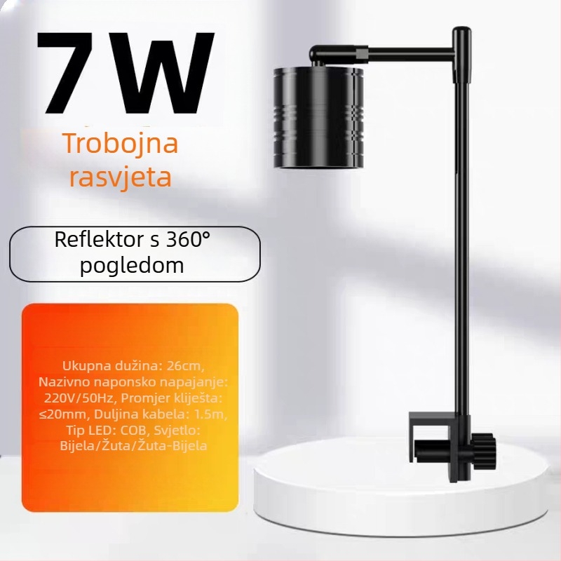 LED svjetlo za akvarij za biljke, puni spektar, troboj prilagodljiv, svjetlo s klipom, aluminijsko tijelo, 7W