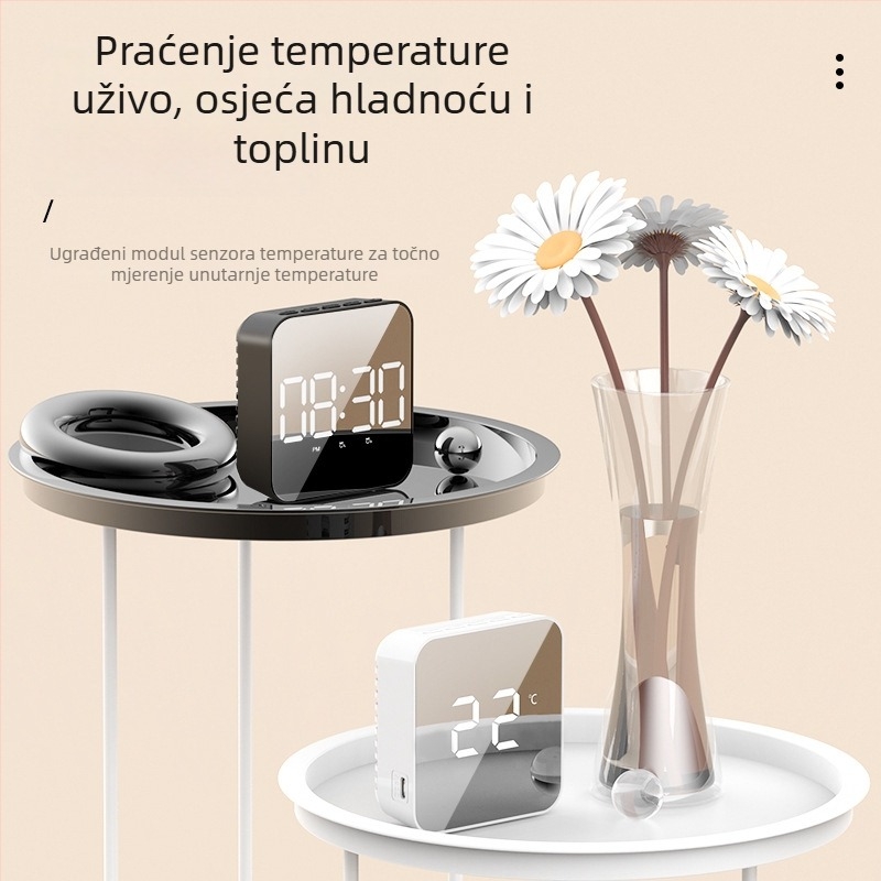 LED budilica s termometrom, alarmom i 24-satnim prikazom — napajanje baterijom, elektronski pogon