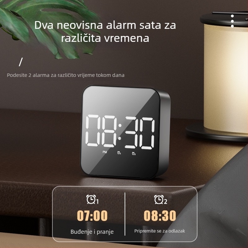 LED budilica s termometrom, alarmom i 24-satnim prikazom — napajanje baterijom, elektronski pogon