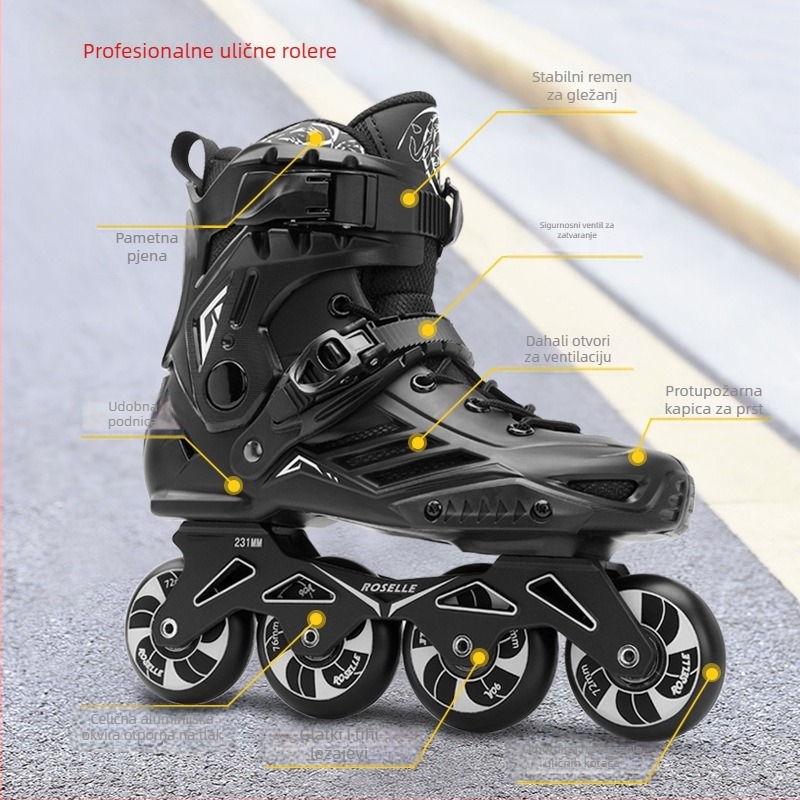 Inline rolne cipele - gornji dio od PP, kotači u jednom redu, PU kotači, univerzalna prilagodba, za početnike