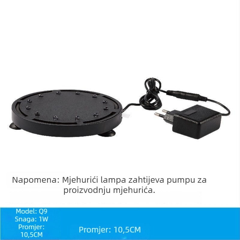 LED svjetlo za akvarij s mjehurićima, potopno, 1W, ABS, osvjetljenje i oksigenacija, promjenjiva svjetlina