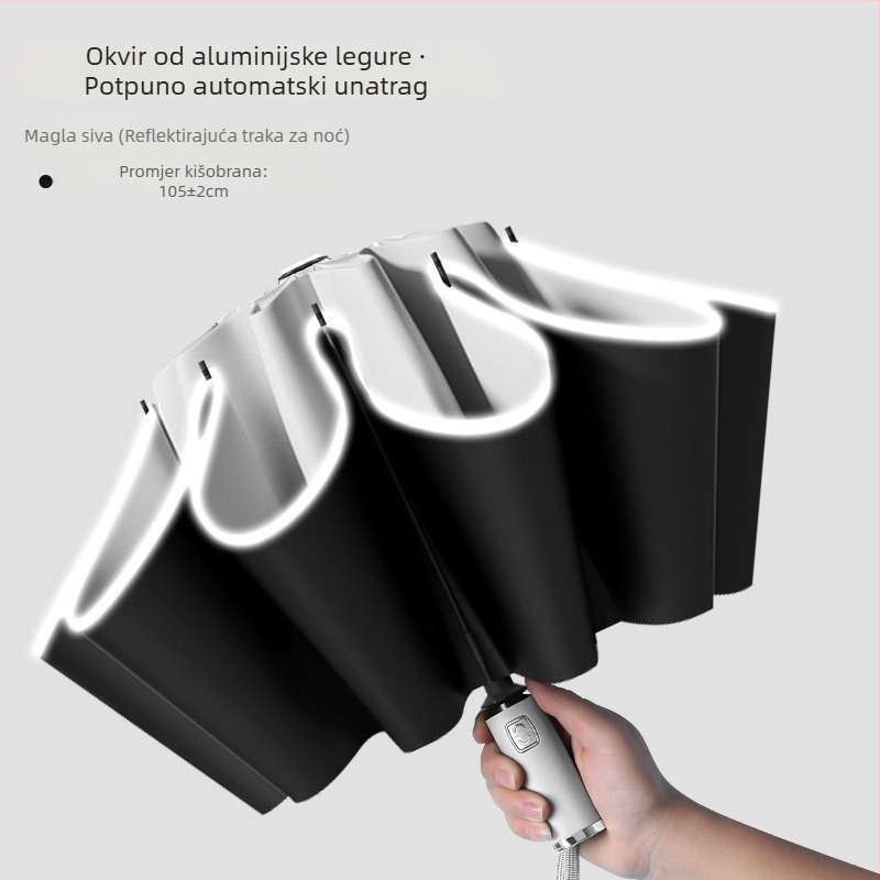 Jiuyu obrnuti kišobran od aluminijske legure, 10 rebara, automatsko otvaranje i zatvaranje, otporno na vjetar, UPF > 40, za automobil