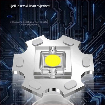 Izvlačiva LED svjetiljka od aluminijske legure, USB punjiva, s prikazom napajanja, Type-C punjenje, 5000mAh, 10W, izvlačni zum