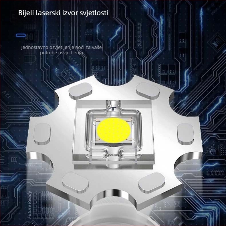 Izvlačiva LED svjetiljka od aluminijske legure, USB punjiva, s prikazom napajanja, Type-C punjenje, 5000mAh, 10W, izvlačni zum
