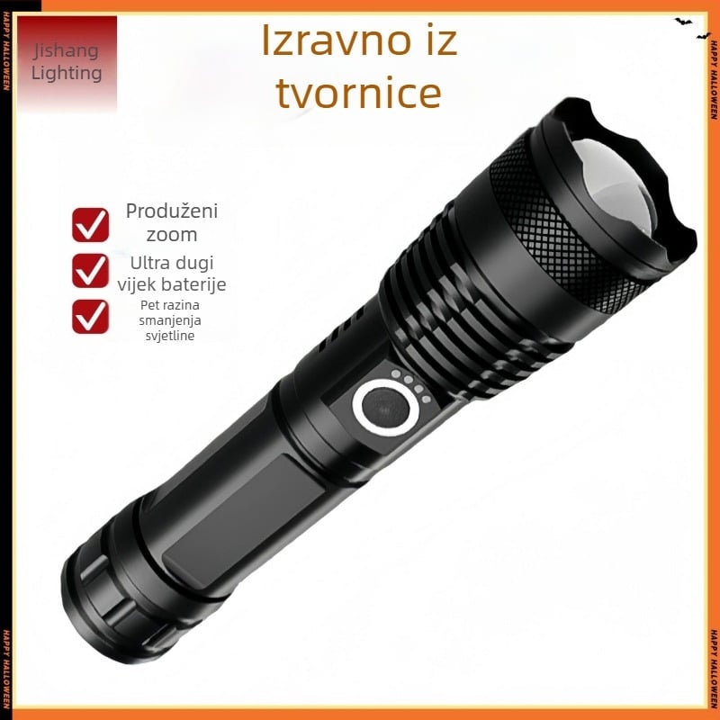 Izvlačiva LED svjetiljka od aluminijske legure, USB punjiva, s prikazom napajanja, Type-C punjenje, 5000mAh, 10W, izvlačni zum