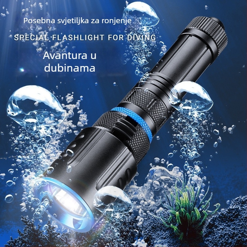 Fener XHP50 LED, fiksni fokus, magnetski prekidač, baterija 18650 2500mAh, 20W, vodootporan za ronjenje