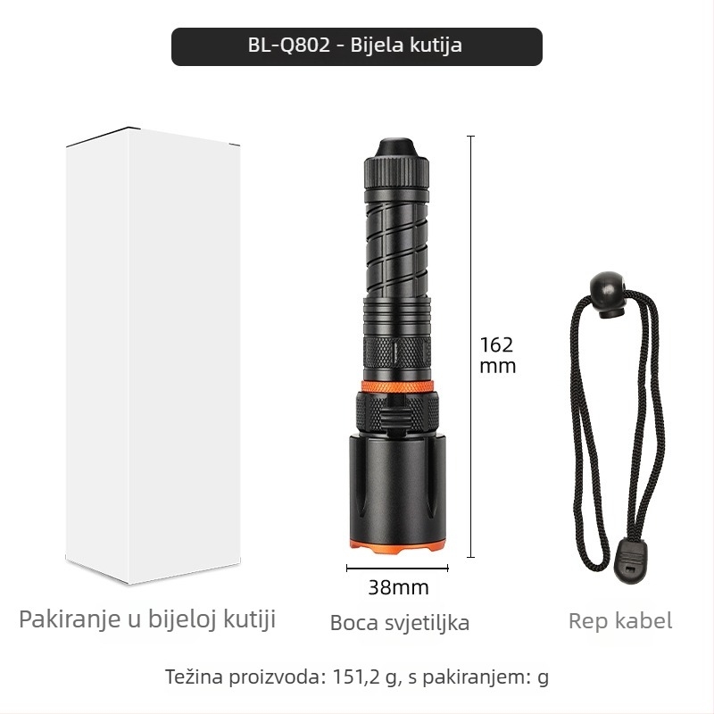 Fener XHP50 LED, fiksni fokus, magnetski prekidač, baterija 18650 2500mAh, 20W, vodootporan za ronjenje