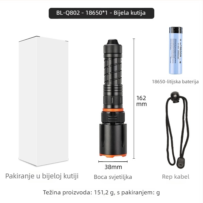 Fener XHP50 LED, fiksni fokus, magnetski prekidač, baterija 18650 2500mAh, 20W, vodootporan za ronjenje
