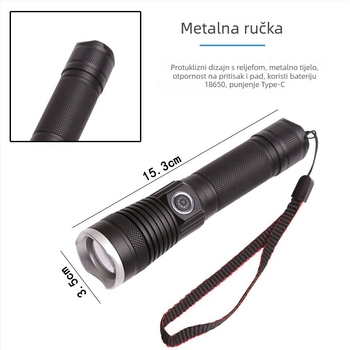 Hider visoke svjetline baterijska svjetiljka za outdoor avanture – 350+ lm, domet do 500 m, vanjska baterija 18650, tijelo od aluminijske legure, vodootporna