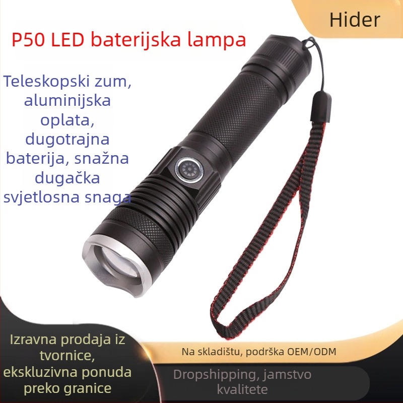 Hider visoke svjetline baterijska svjetiljka za outdoor avanture – 350+ lm, domet do 500 m, vanjska baterija 18650, tijelo od aluminijske legure, vodootporna