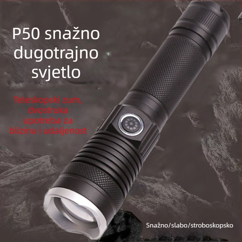 Hider visoke svjetline baterijska svjetiljka za outdoor avanture – 350+ lm, domet do 500 m, vanjska baterija 18650, tijelo od aluminijske legure, vodootporna
