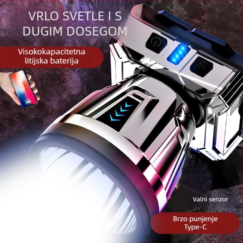 LED čelna svjetiljka, punjiva, vodootporna, 2000mAh, domet 200–500 m