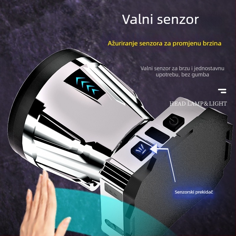 LED čelna svjetiljka, punjiva, vodootporna, 2000mAh, domet 200–500 m
