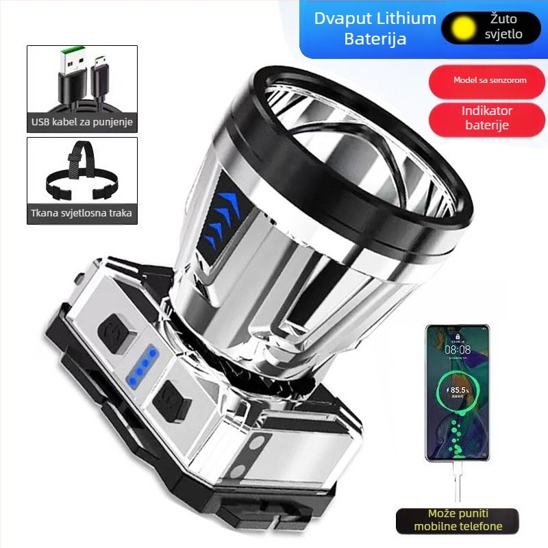 LED čelna svjetiljka, punjiva, vodootporna, 2000mAh, domet 200–500 m