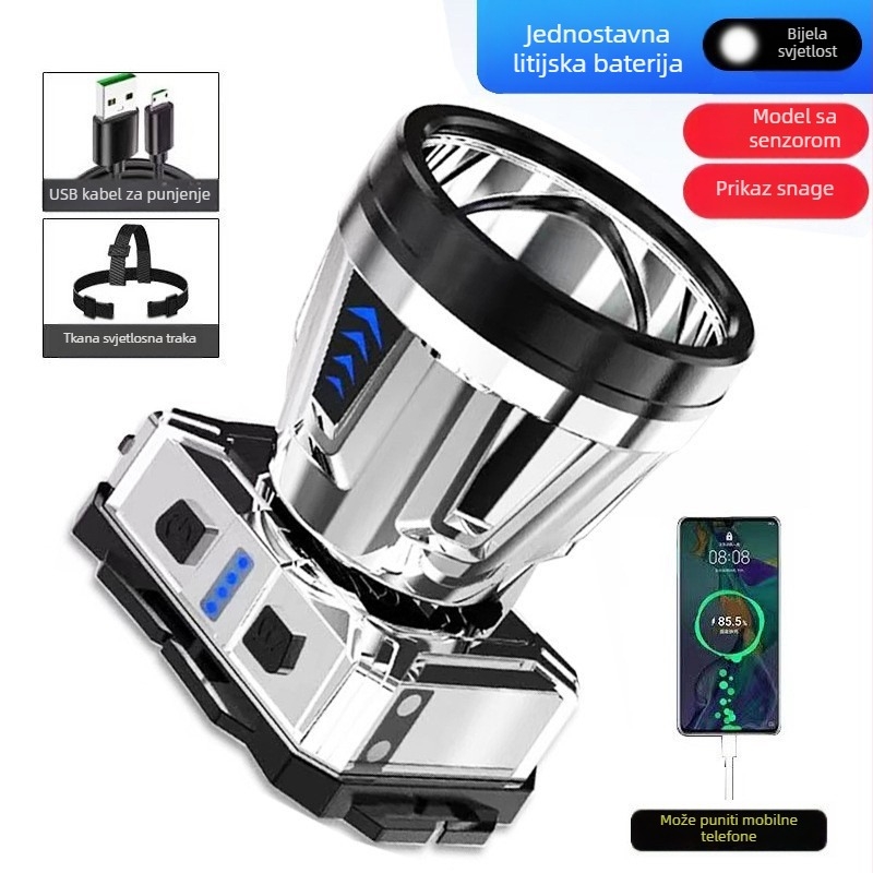 LED čelna svjetiljka, punjiva, vodootporna, 2000mAh, domet 200–500 m