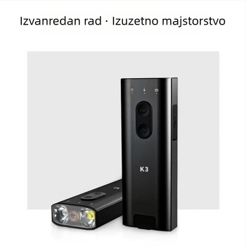K3 Višenamjenska prijenosna mini LED svjetiljka – aluminijska legura kućište, LED izvor, snaga 5W, kapacitet baterije 750, raspon 100–200m